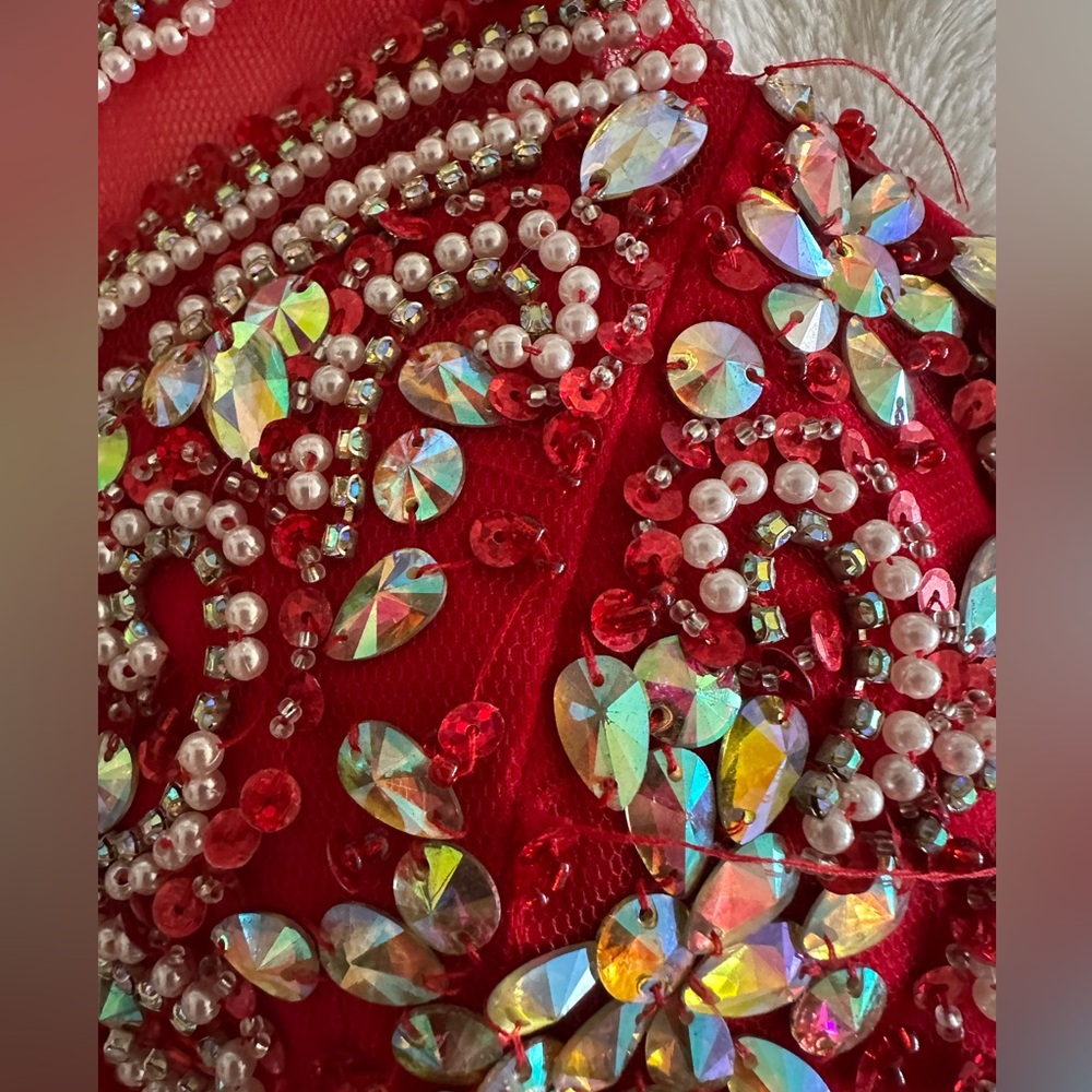 Red two piece beaded homecoming formal dress - Picture 8 of 16